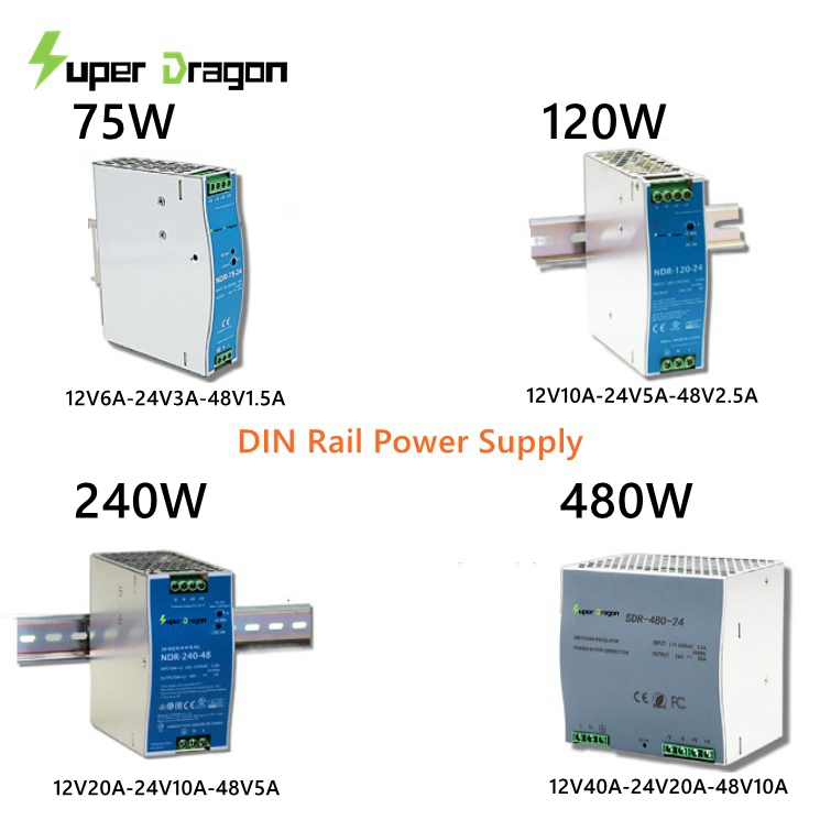 DIN Rail Industrial Power Supply 500W 480W 12V40A 24V20A 48V10A AC-DC PSU