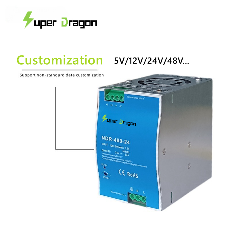 DIN Rail Industrial Power Supply 500W 480W 12V40A 24V20A 48V10A AC-DC PSU