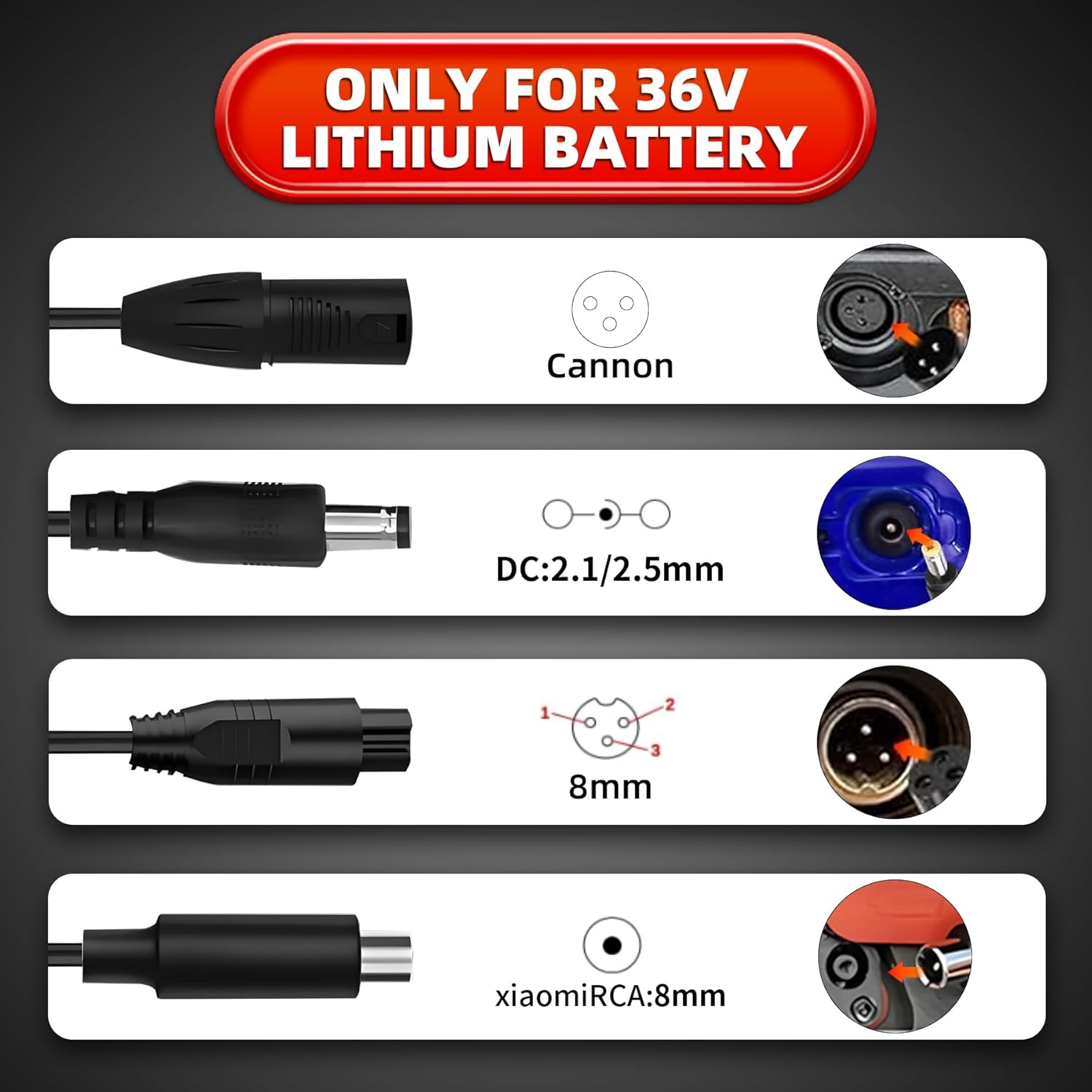 UL Listed/ CE/ SAA/ UKCA 42V 2A Replacement Electric Scooter Charger For 36V Hoverboard Charger With 5 Plugs, Compatible With Scooter Power Adapter
